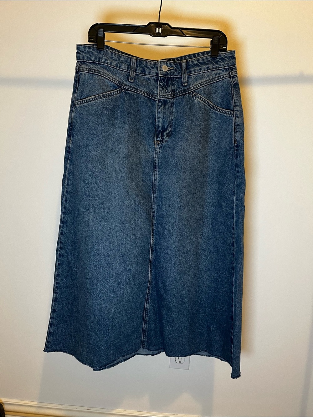 We The Free Blue Denim A Line High-Rise Midi Skirt 10